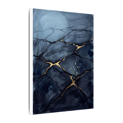 Mono No Aware Cracked Earth Canvas Art - Dark Japandi Charcoal Ink