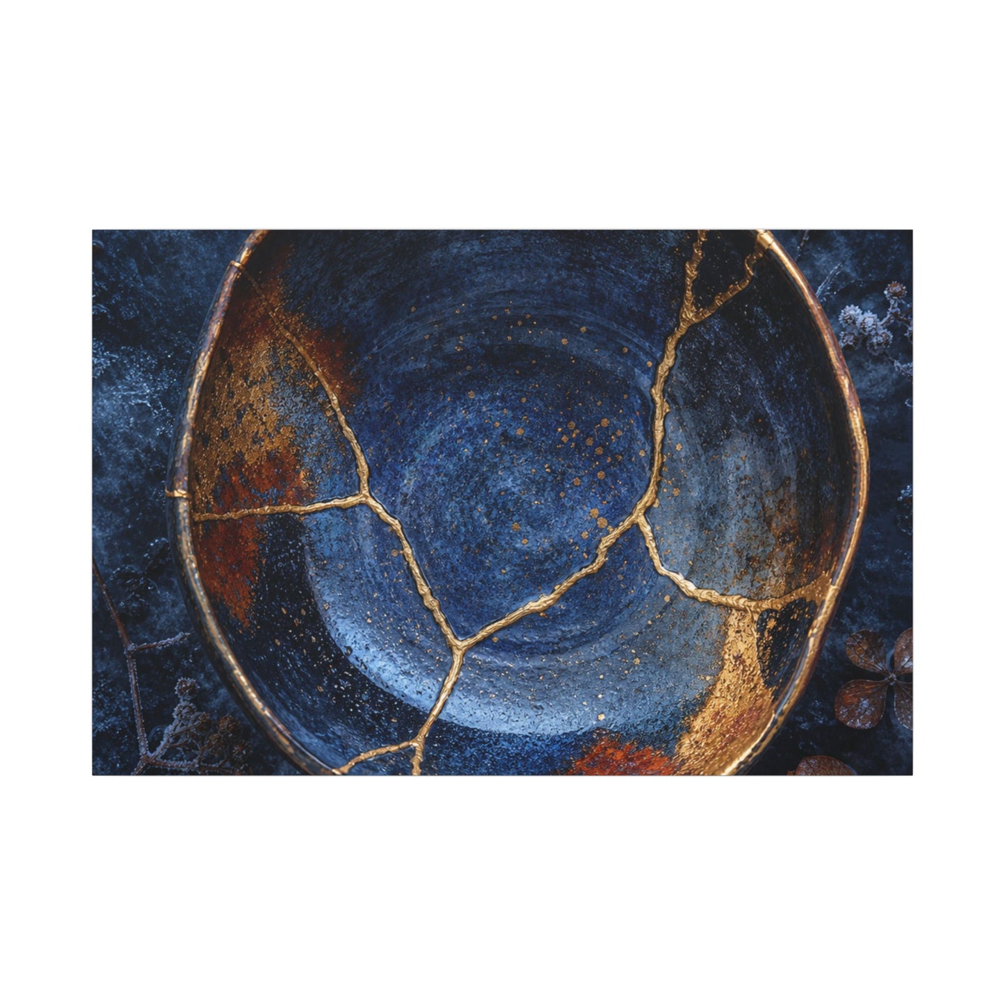 Kintsugi Ceramic Bowl in Moonlight | Crackle Gold Canvas Art