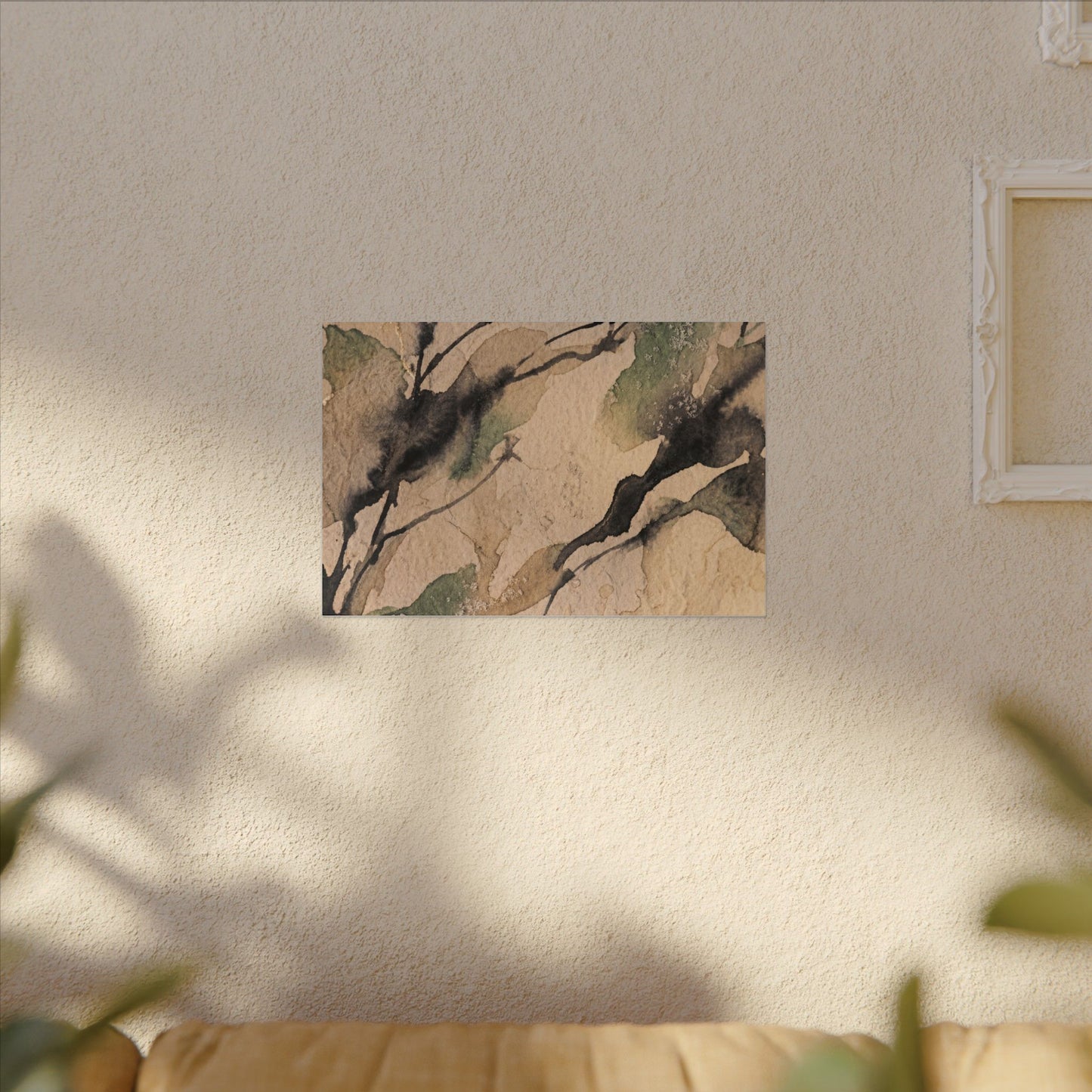 Japandi Shadow Play in Golden Hour | Watercolor Canvas Art
