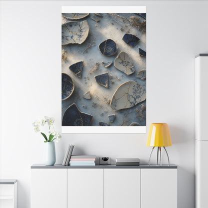 Broken Pottery Canvas Art | Winter Kintsugi Gold Vein Art