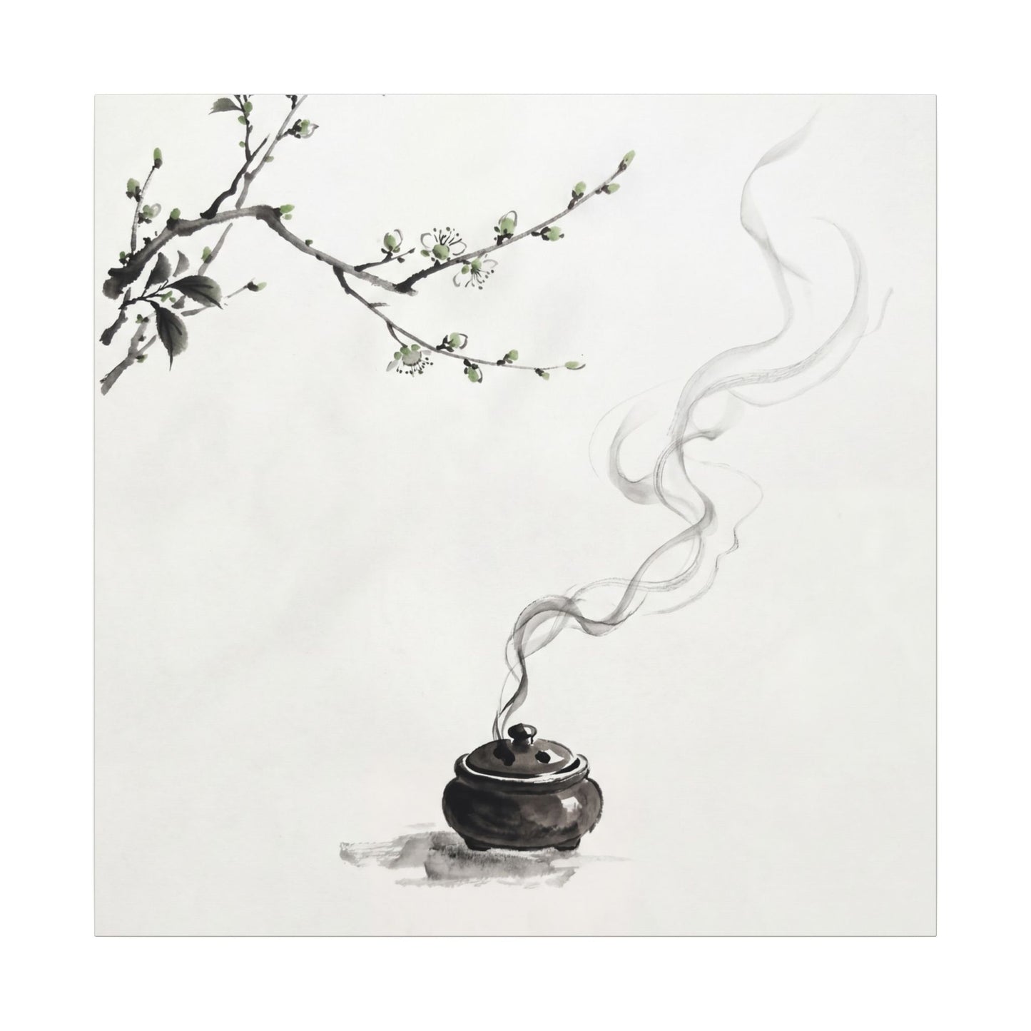Calm Incense Smoke Canvas Art - Sumi E Zen
