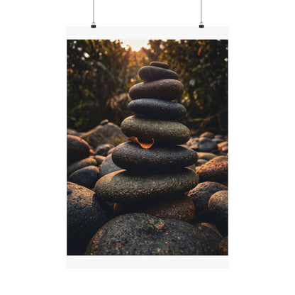 River Stones Wall Art Print | Summer Dark Japandi Moody Minimal Art