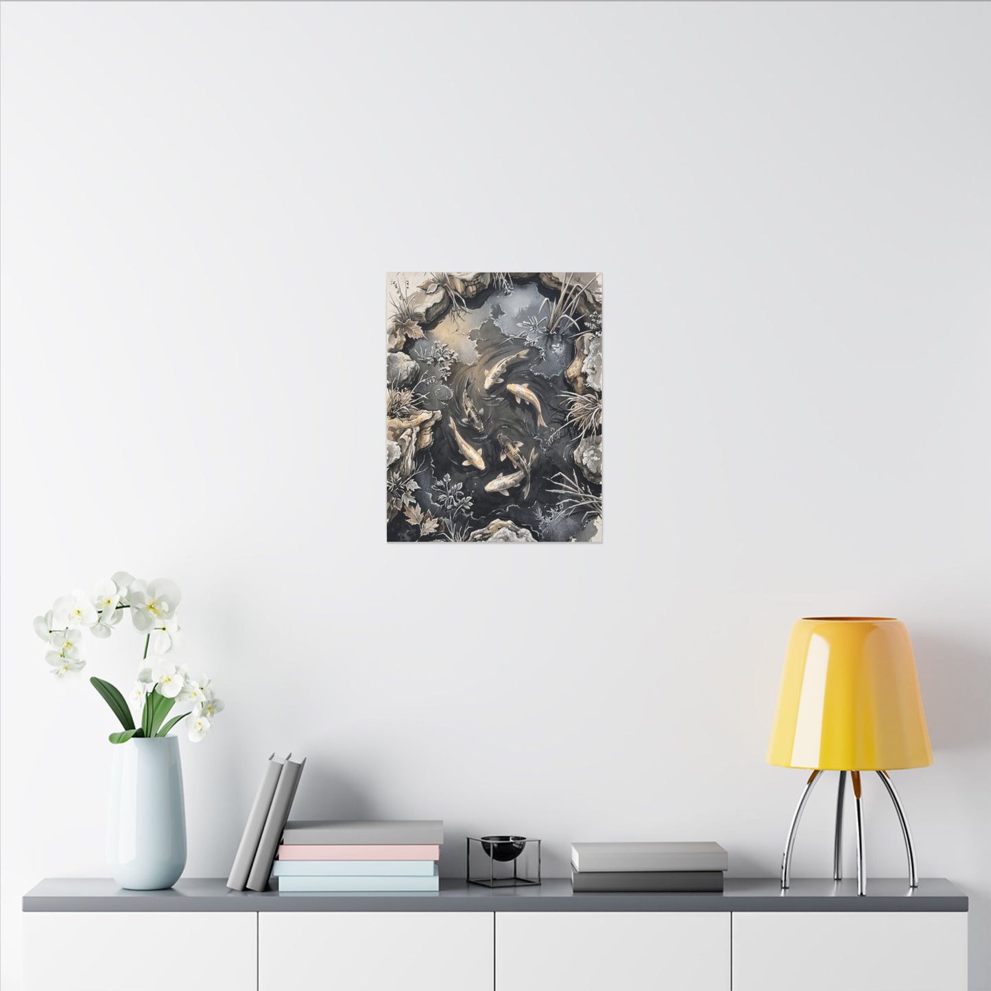 Koi Pond Canvas Art | Winter Japandi Japanese Pattern Art