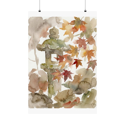 Neutral Stone Lantern Wall Art Print - Watercolor Japandi Art Print