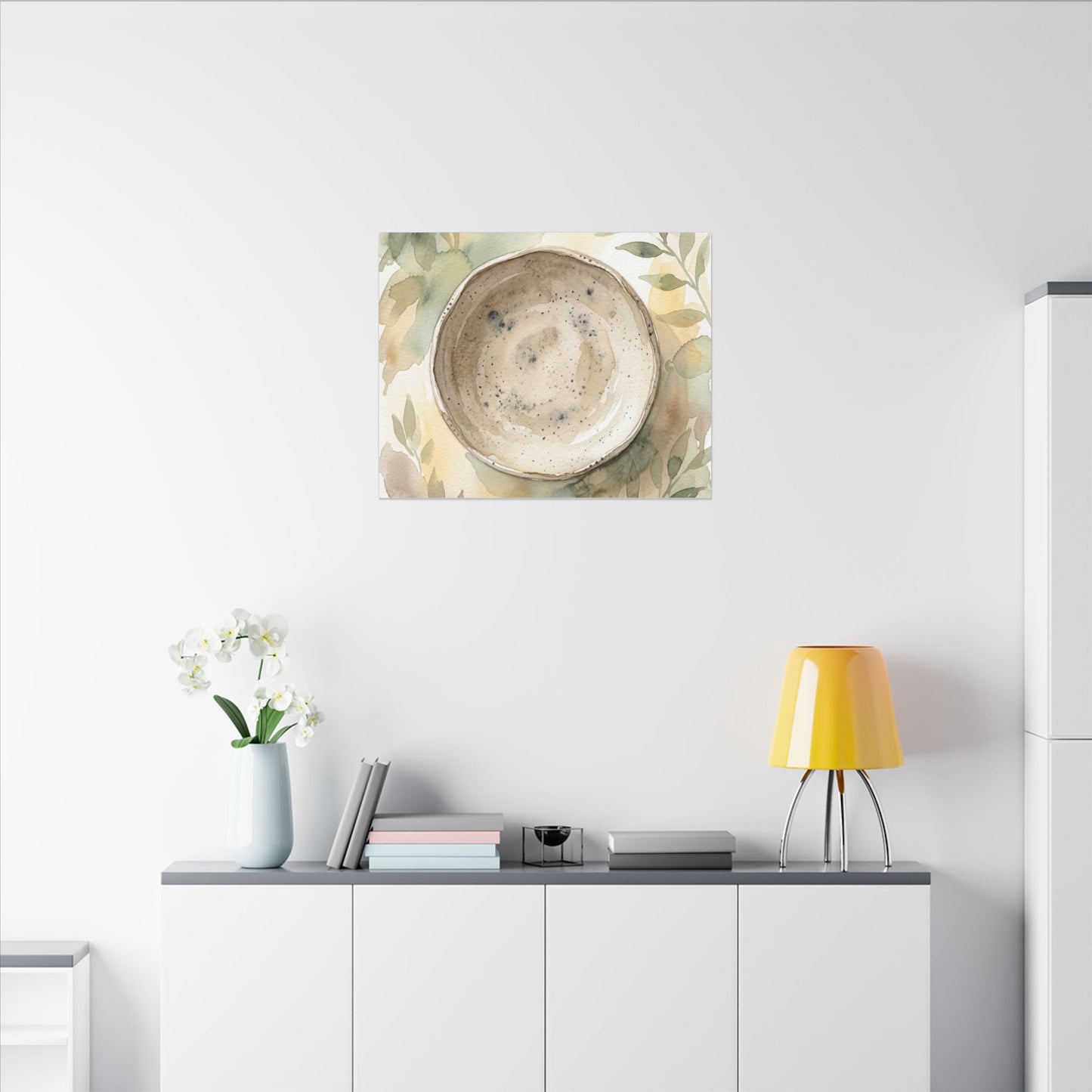 Ceramic Bowl Watercolor Canvas Art | Warm Japandi Art