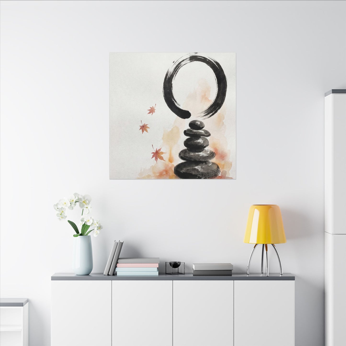 River Stones Canvas Art | Autumn Zen Enso Art
