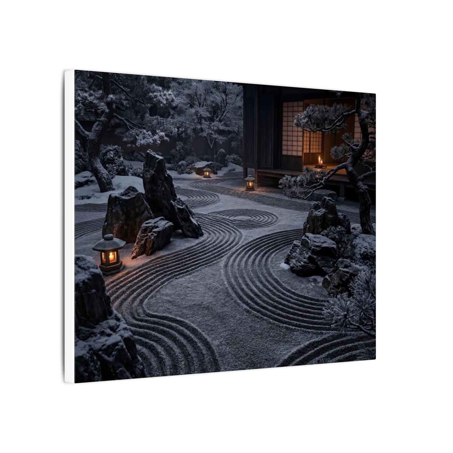 Candlelight Rock Garden Canvas Art - Dark Japandi Fukinsei