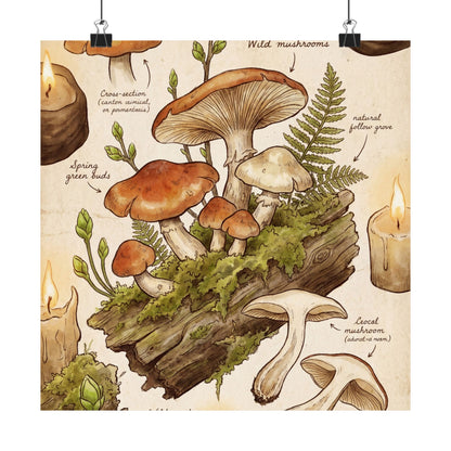Spring Wild Mushrooms Forest Whimsy Wall Art Print | Rustic Decor Art Print