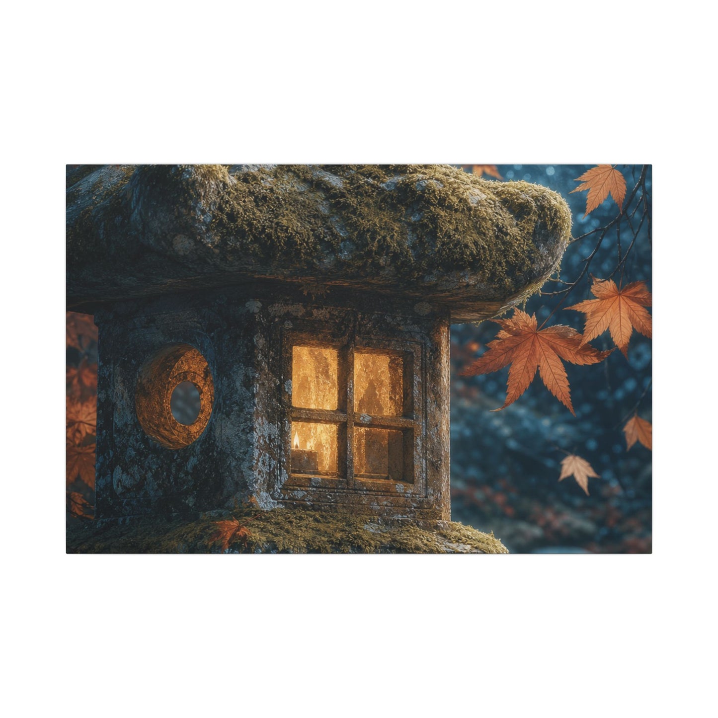 Autumn Stone Lantern Forest Whimsy Canvas Art | Earthy Decor