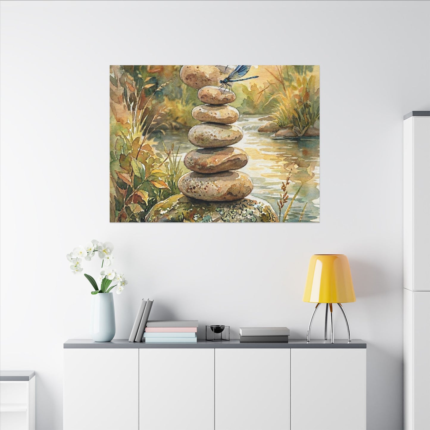 River Stones Summer Canvas Art | Japandi Cozy Design