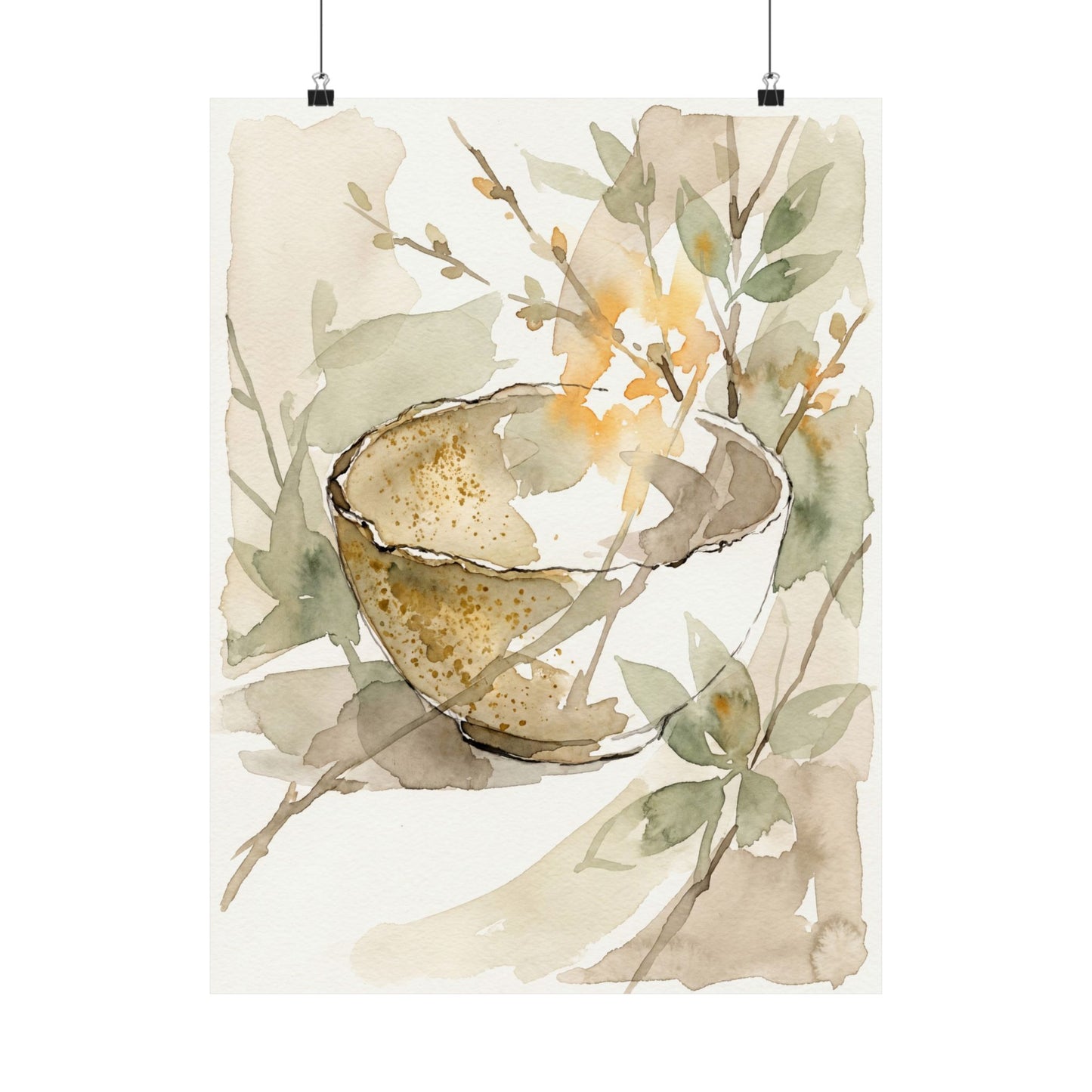 Spring Ceramic Bowl Watercolor Wall Art Print | Elegant Decor