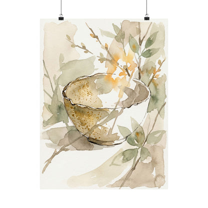 Spring Ceramic Bowl Watercolor Wall Art Print | Elegant Decor