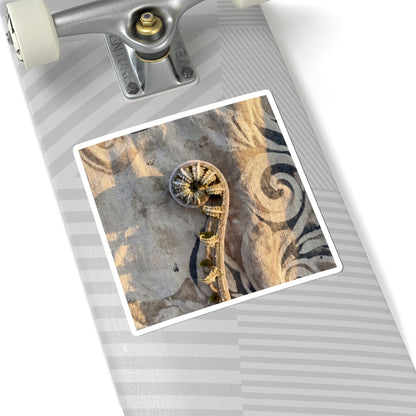 Fern Unfurling Japanese Pattern Sticker | Neutral Japandi Art
