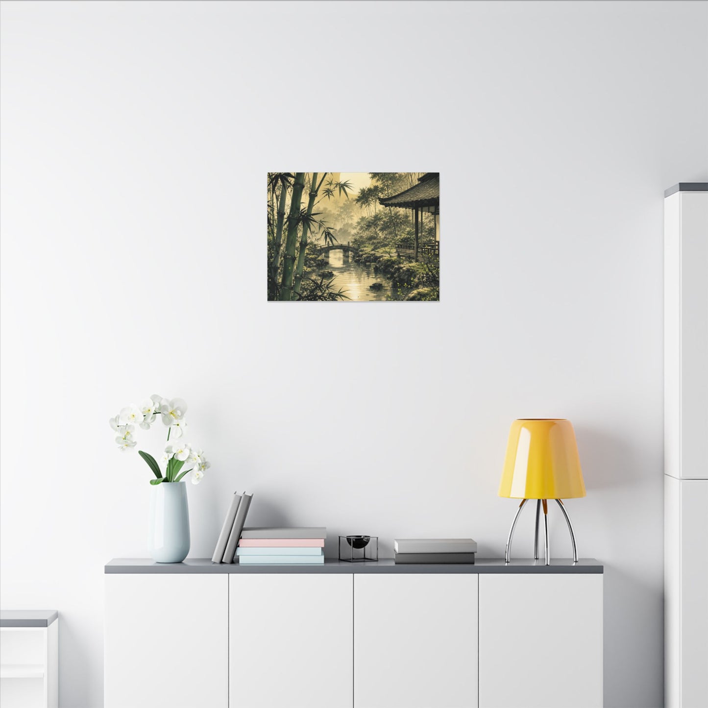 Moonlit Garden Sumi E Canvas Art | Calm Zen Art