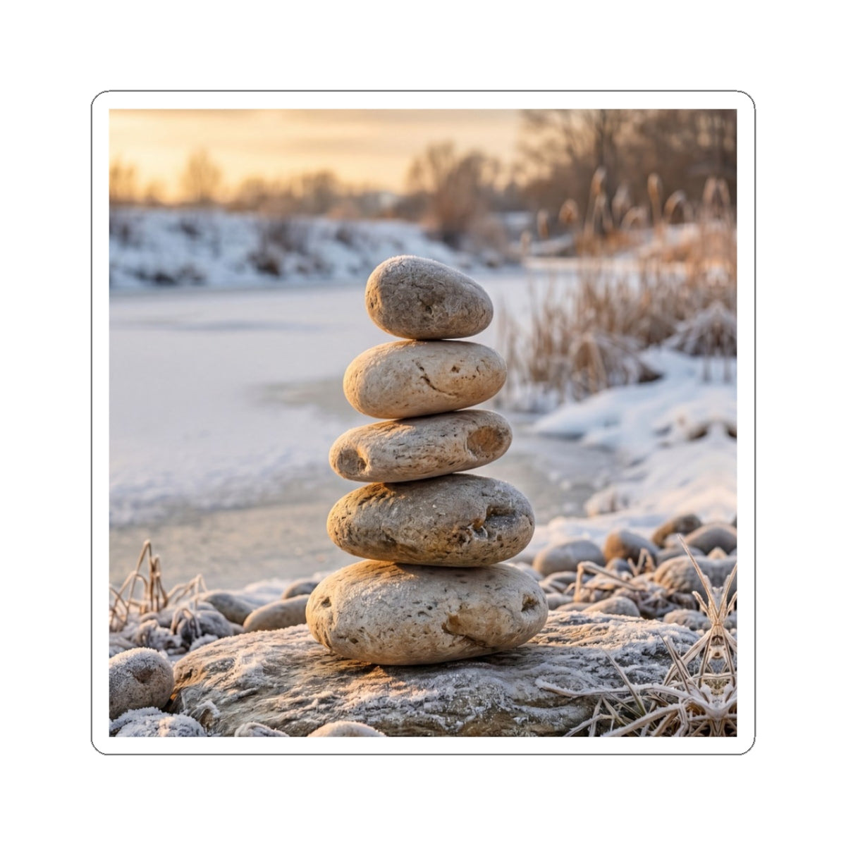 River Stones Winter Sticker | Japandi Cozy Design