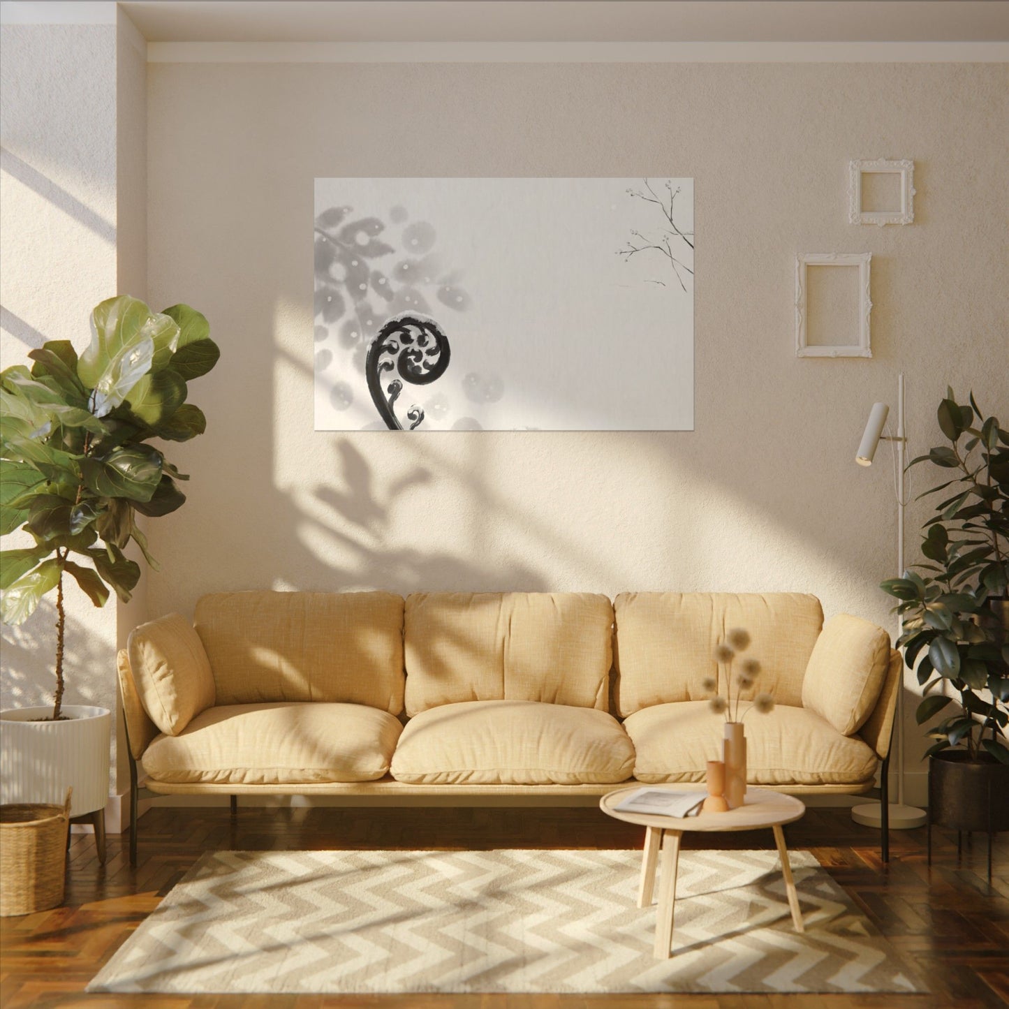 Winter Fern Unfurling Ukiyo E Inspired Canvas Art | Peaceful Decor