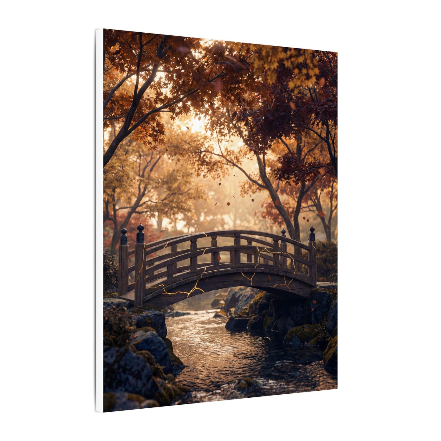 Autumn Wooden Bridge Gold Vein Canvas Art | Resilient Decor