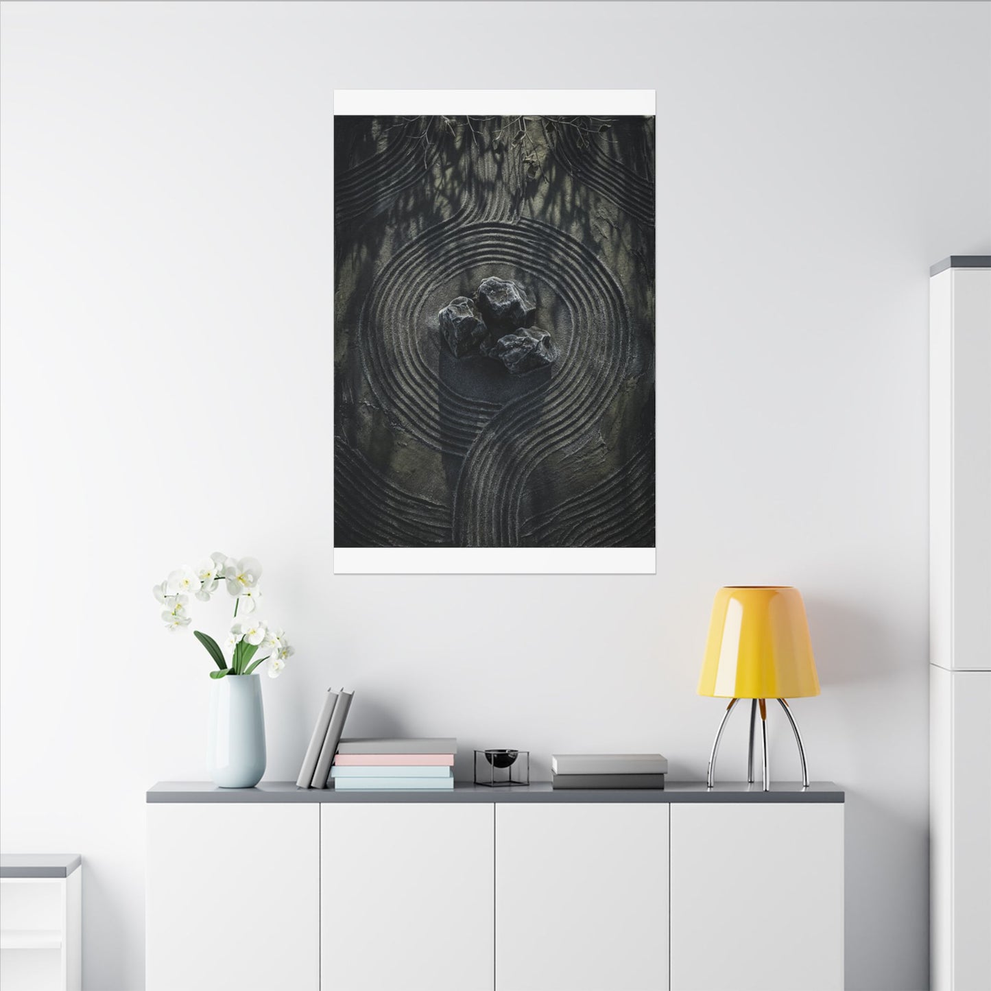 Moody Rock Garden Canvas Art - Dark Texture Dark Japandi