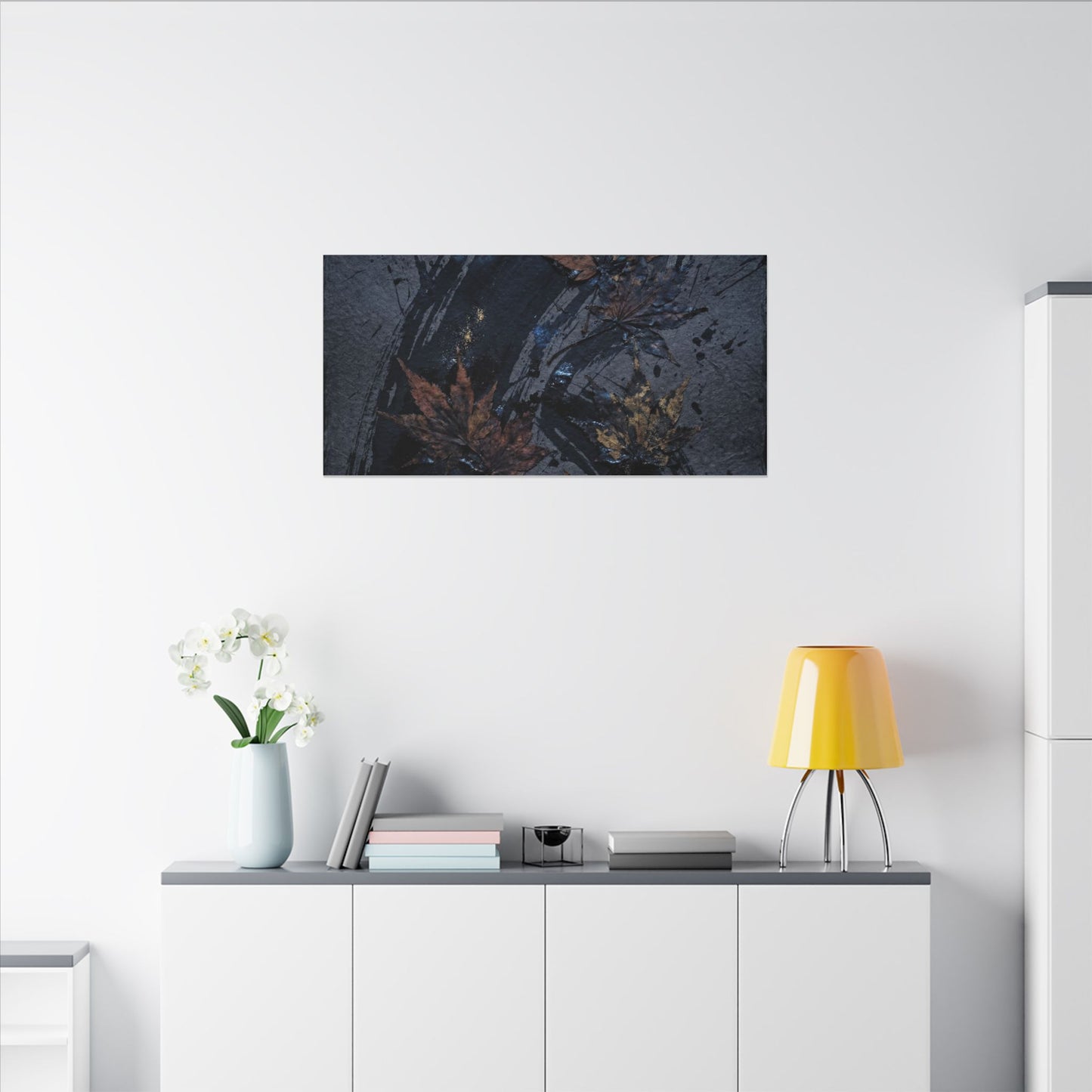 Sophisticated Ink Brushstroke Canvas Art - Dark Texture Dark Japandi
