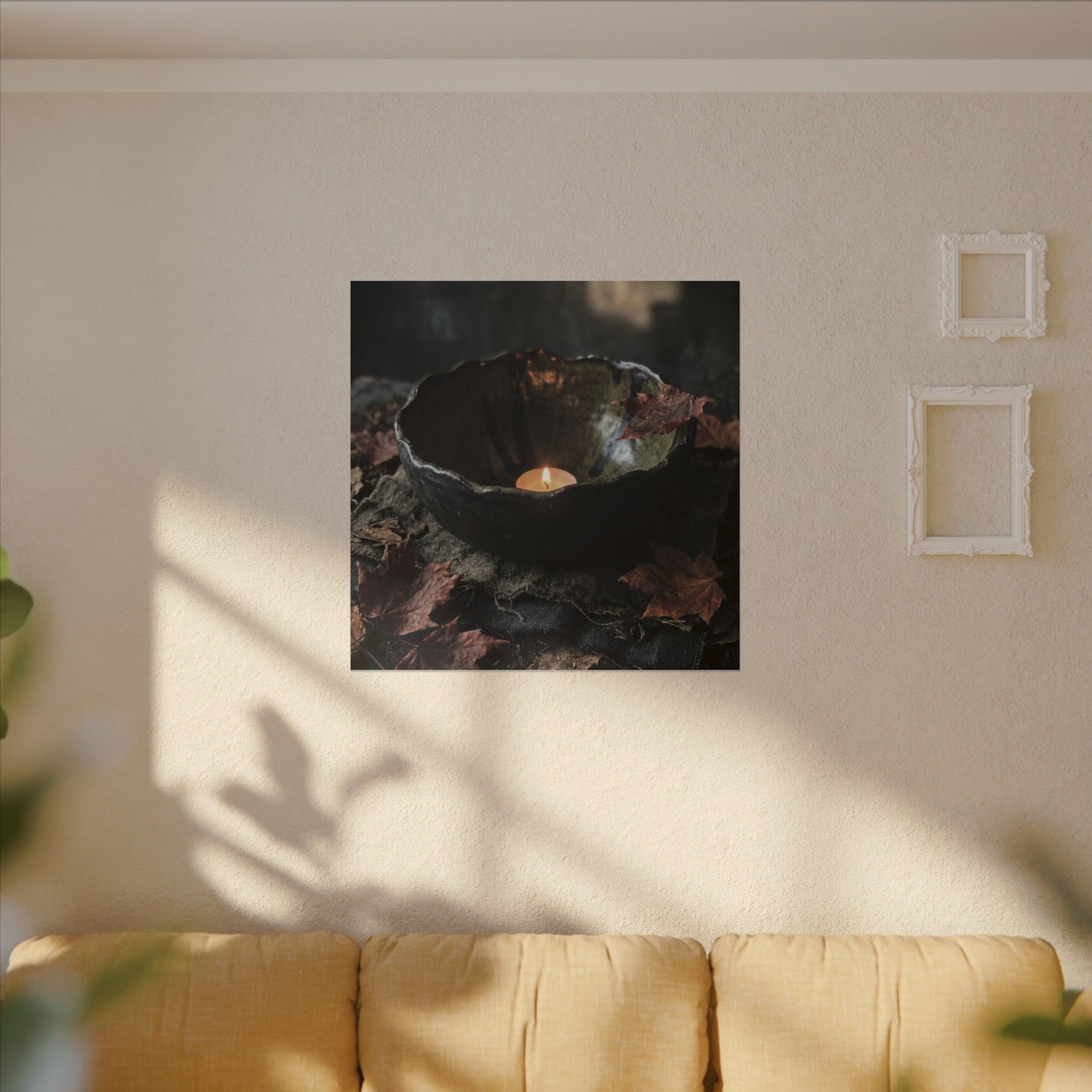 Candlelight Ceramic Bowl Canvas Art - Dark Japandi Kanso