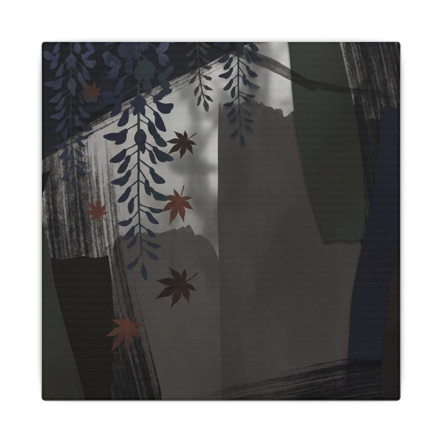 Wisteria Autumn Canvas Art | Dark Japandi Moody Design