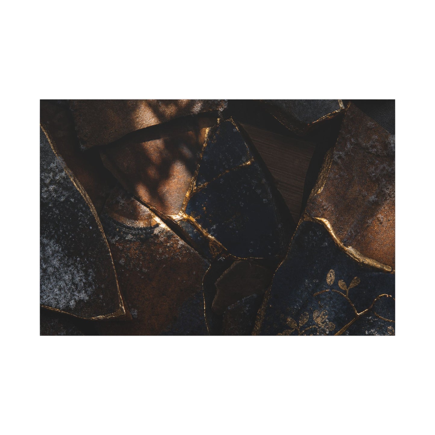 Fukinsei Broken Pottery Canvas Art - Dark Japandi Dark Texture