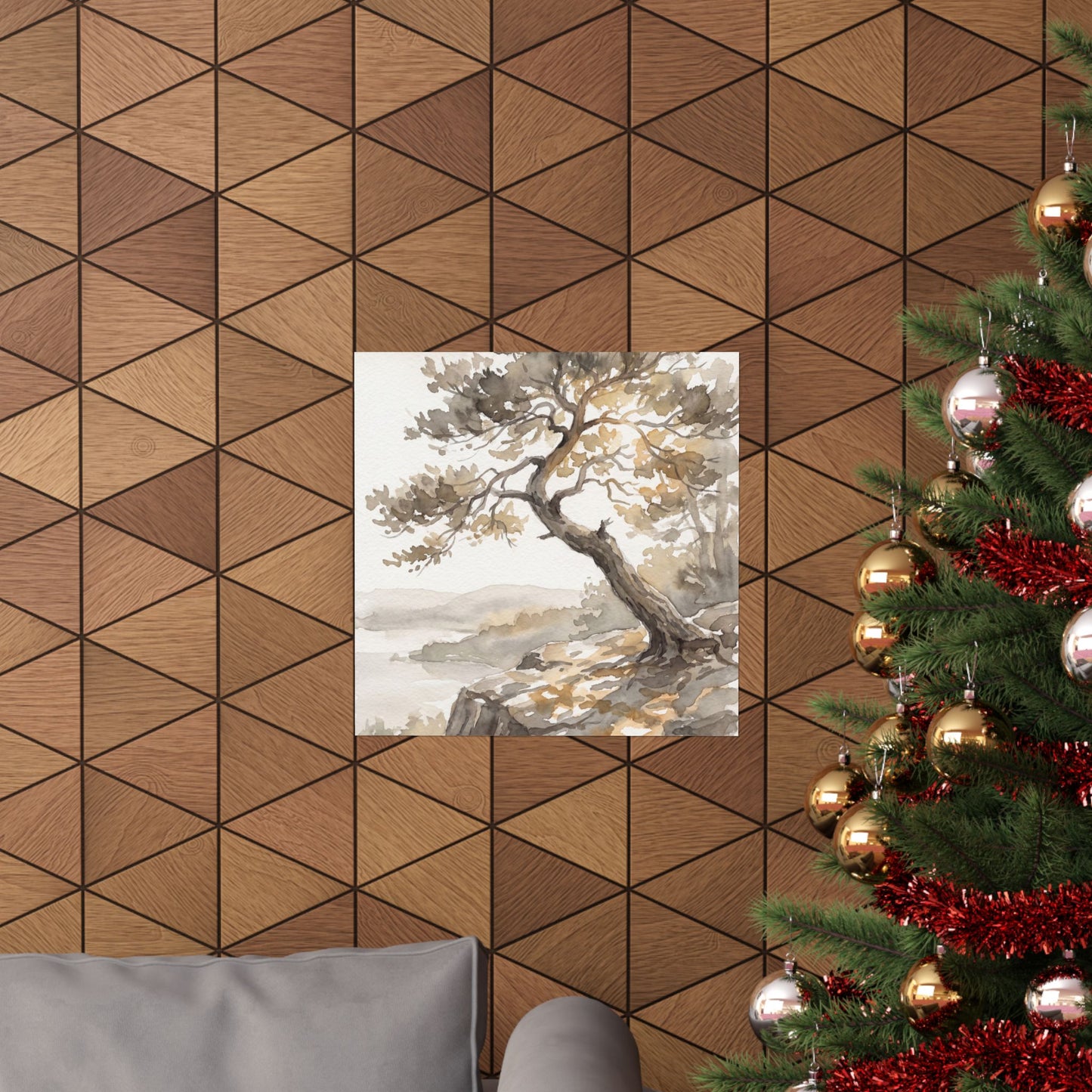 Mono No Aware Pine Tree Wall Art Print - Japandi Watercolor