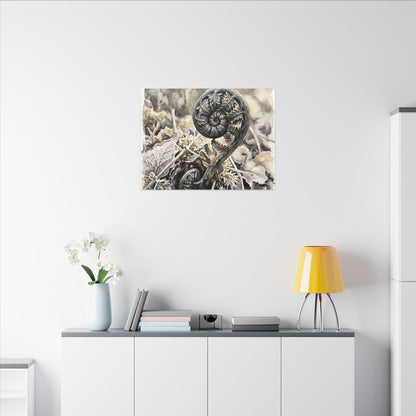 Japandi Fern Unfurling in Golden Hour | Watercolor Canvas Art