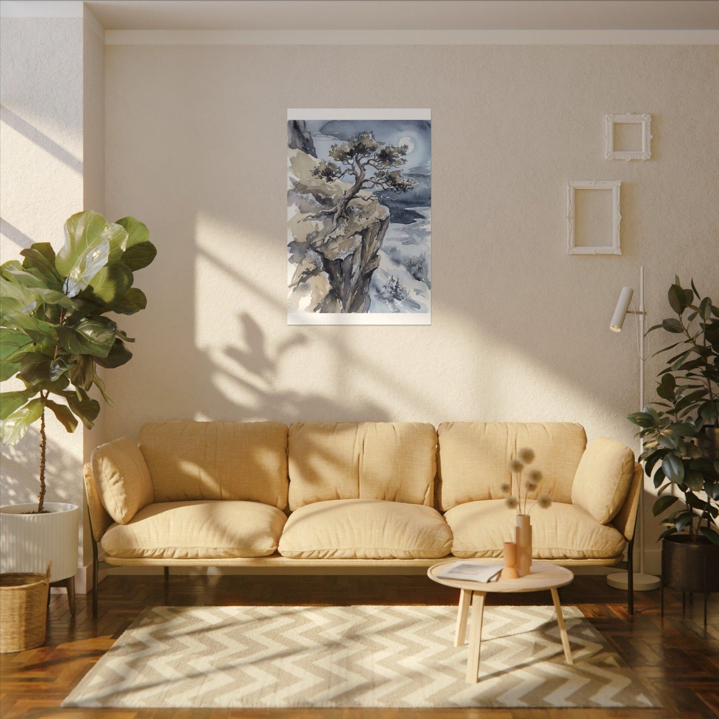 Pine Tree Canvas Art | Winter Japandi Watercolor Art