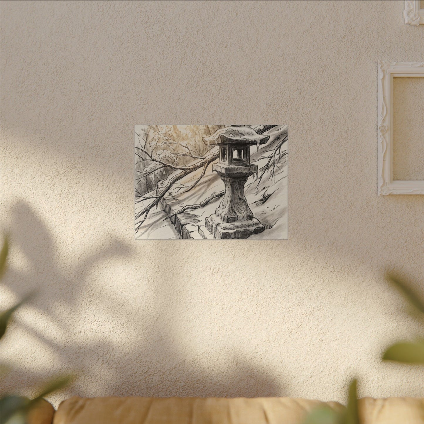 Golden Hour Stone Lantern Canvas Art - Japandi Kanso
