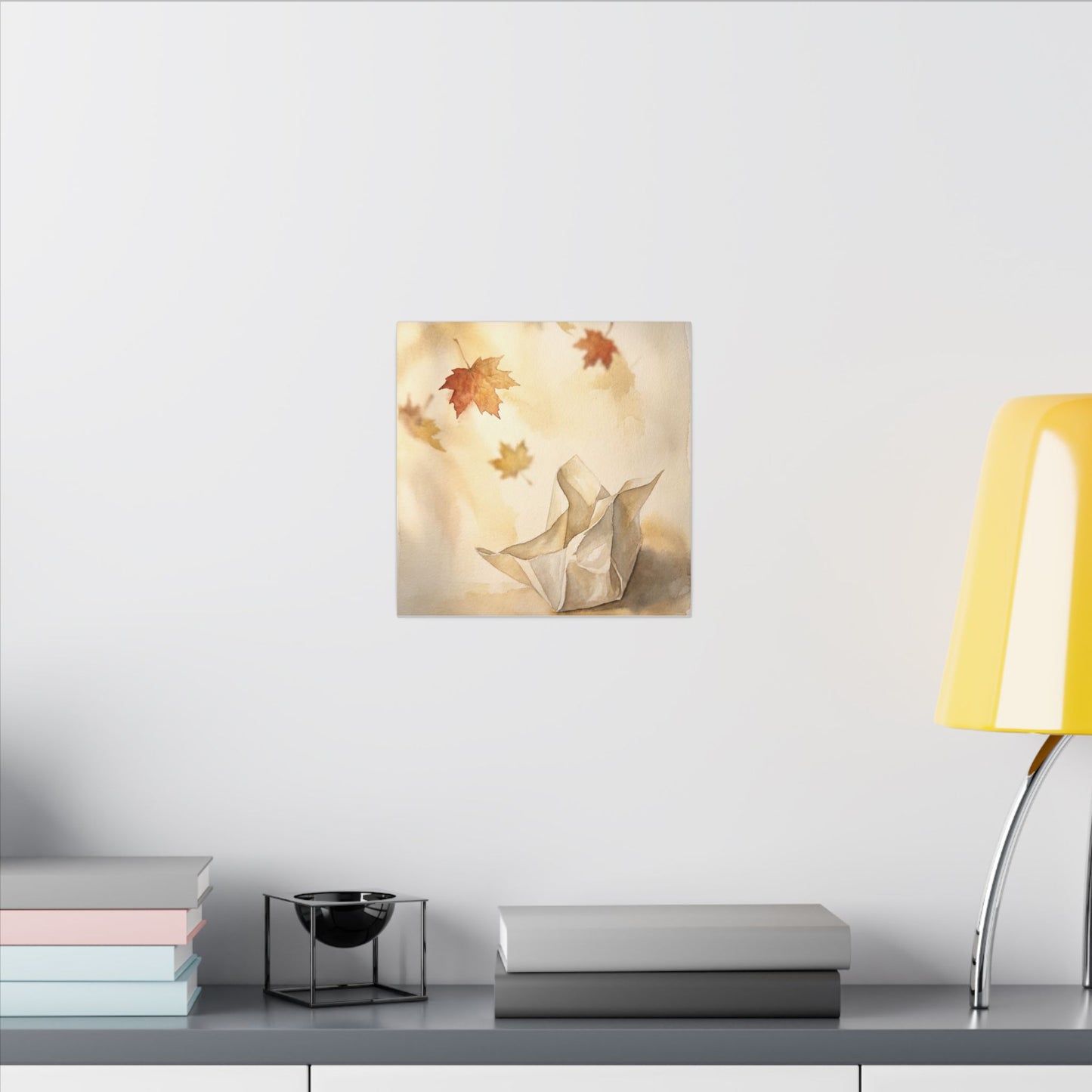 Japandi Paper Fold in Golden Hour | Watercolor Canvas Art