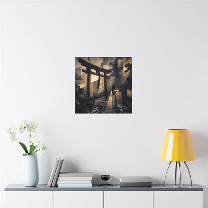 Winter Torii Gate Moody Minimal Canvas Art | Bold Decor