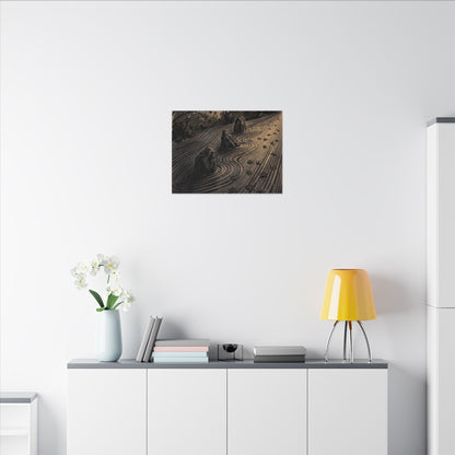 Rock Garden Canvas Art | Autumn Dark Japandi Charcoal Ink Art