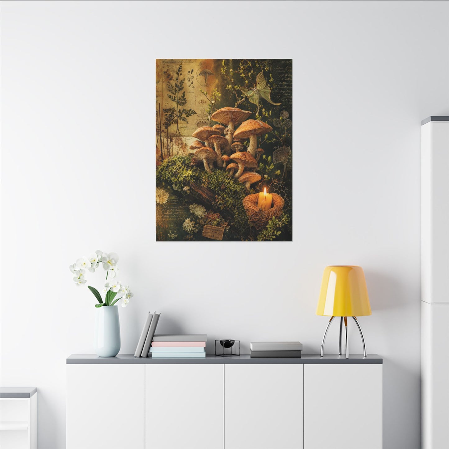 Spring Wild Mushrooms Herbarium Canvas Art | Earthy Decor