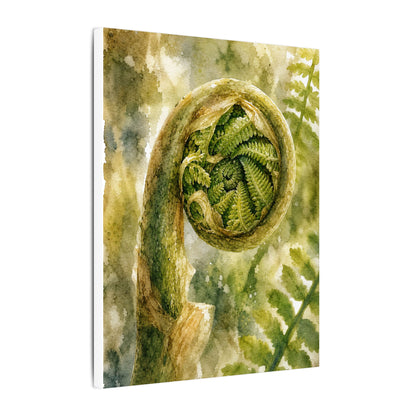 Japandi Fern Unfurling in Dappled | Watercolor Canvas Art