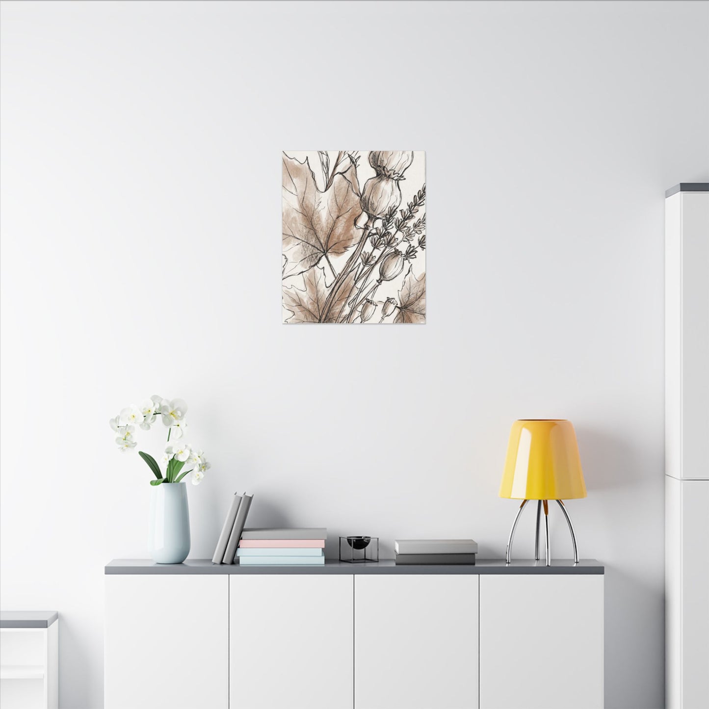 Neutral Dried Flowers Canvas Art - Minimal Line Japandi