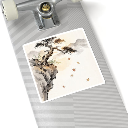 Zen Pine Tree in Golden Hour | Sumi E Sticker