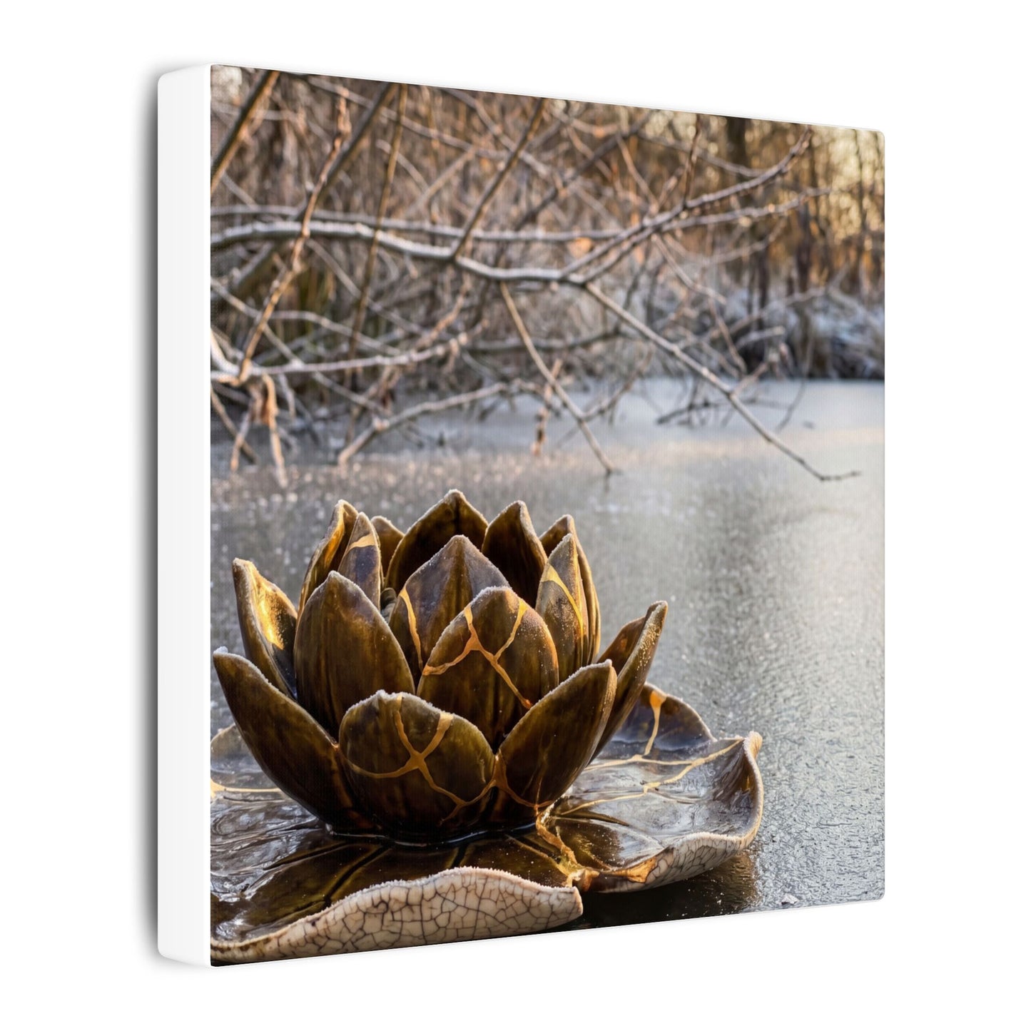 Lotus Flower Gold Repair Canvas Art | Beautiful Kintsugi Art