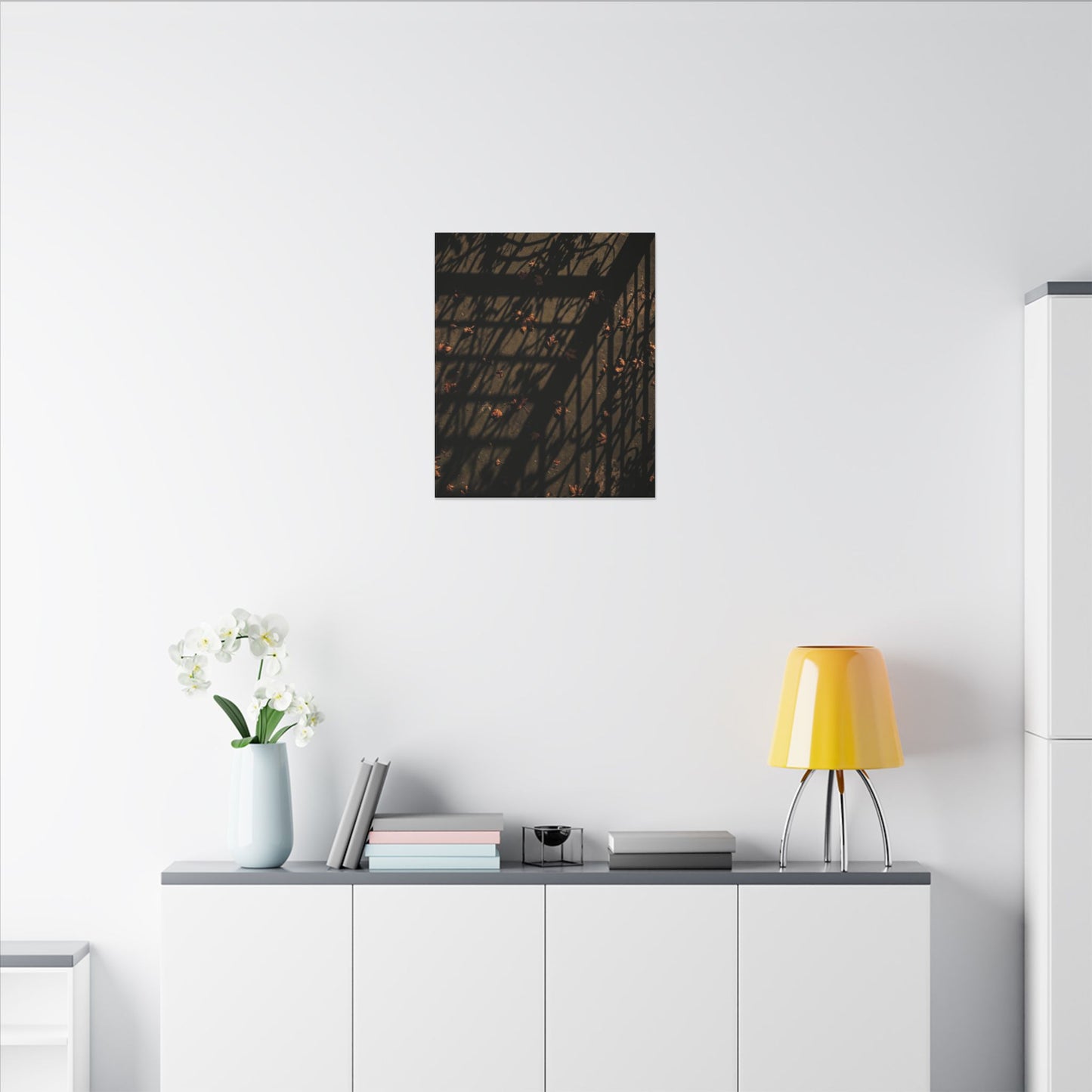 Dark Japandi Shadow Play in Golden Hour | Moody Minimal Canvas Art