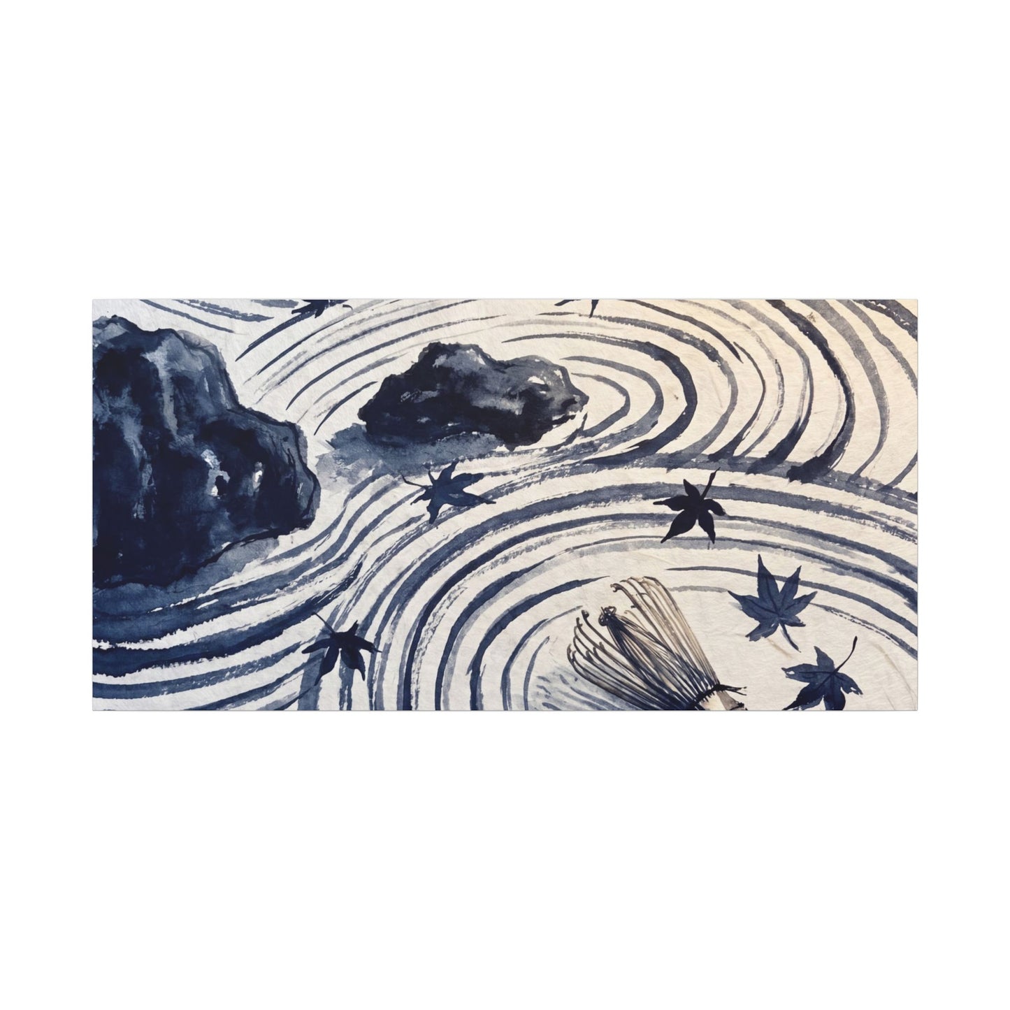 Zen Rock Garden in Golden Hour | Sumi E Canvas Art