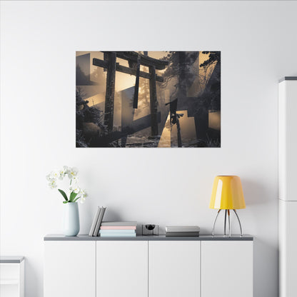 Winter Torii Gate Moody Minimal Canvas Art | Bold Decor