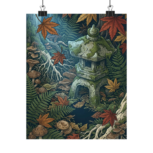 Enchanting Stone Lantern Wall Art Print - Vintage Botanical Cottagecore Art Print