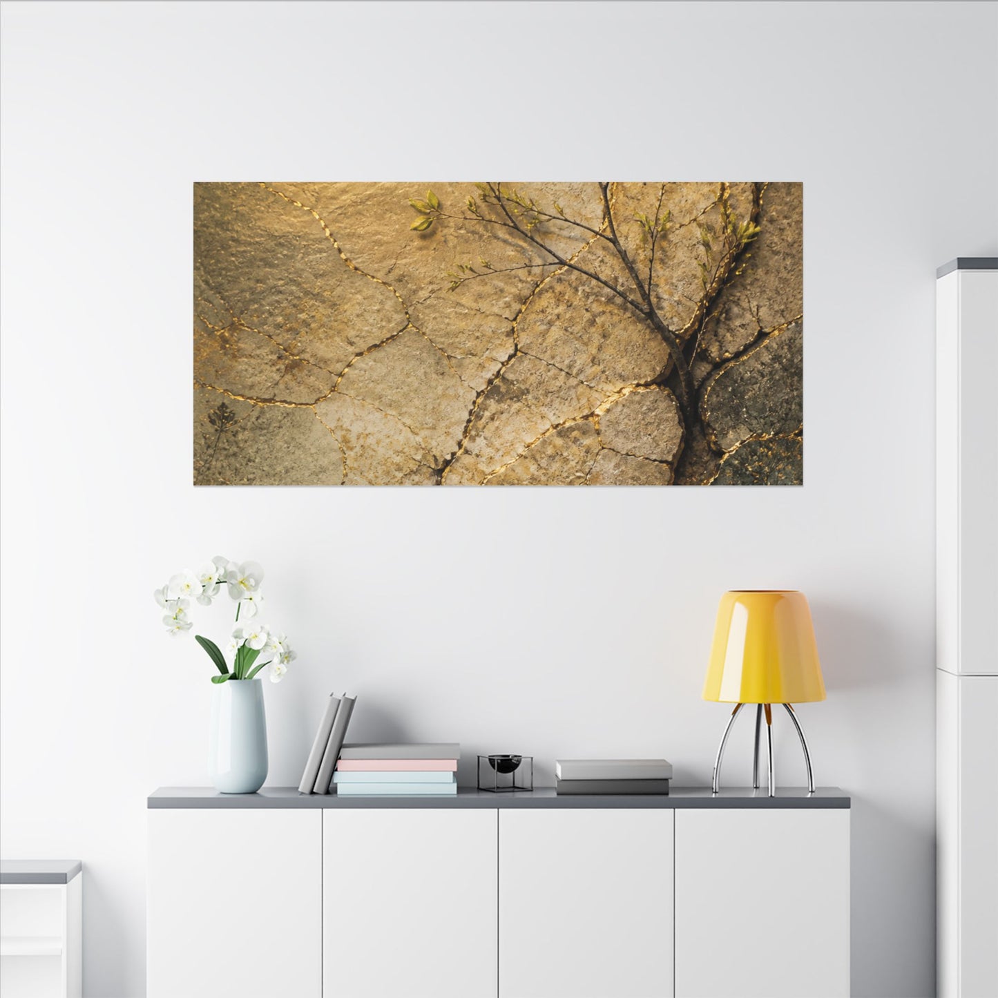 Cracked Earth Spring Canvas Art | Japandi Warm Design