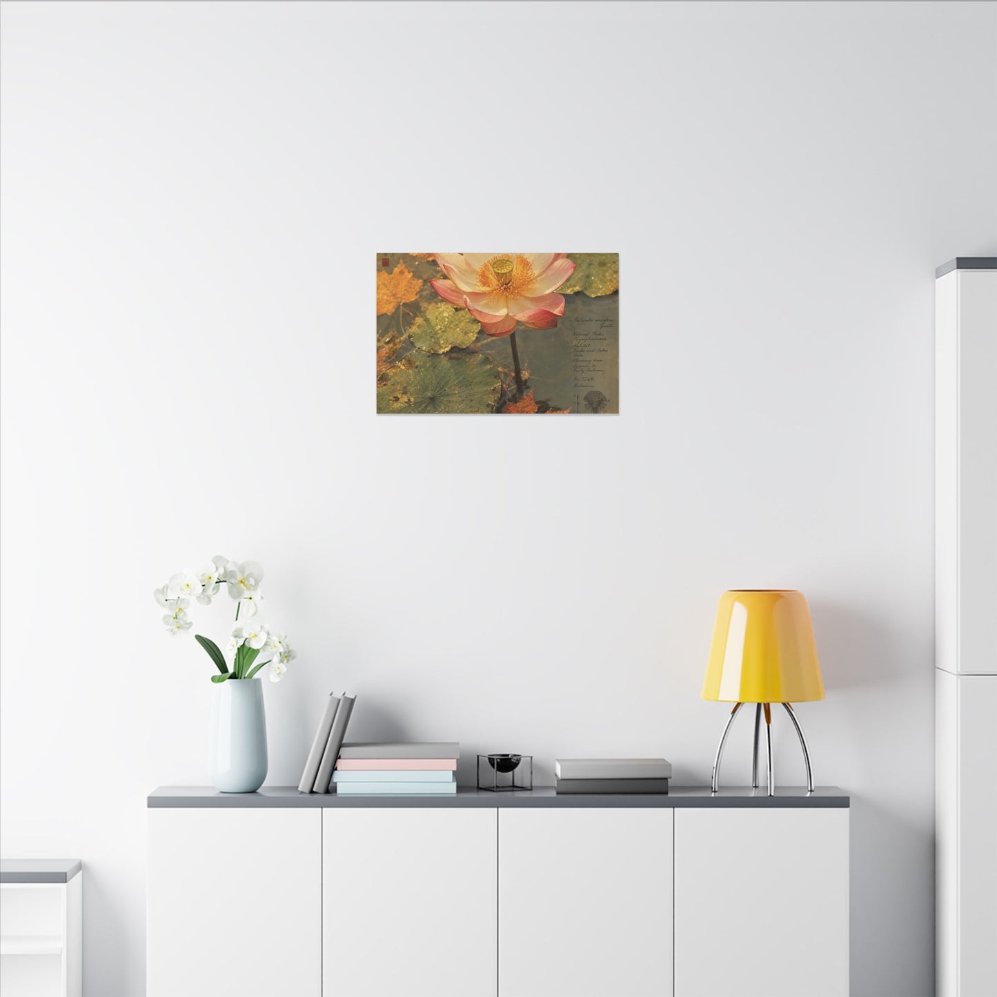 Autumn Lotus Flower Herbarium Canvas Art | Rustic Decor