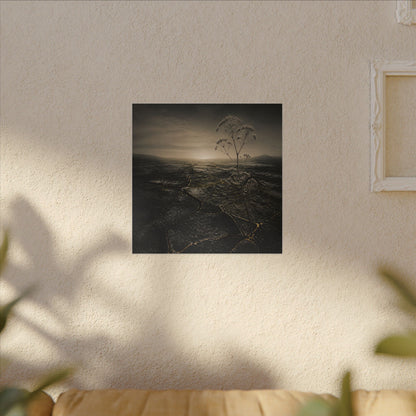 Dawn Cracked Earth Canvas Art - Dark Japandi Mono No Aware