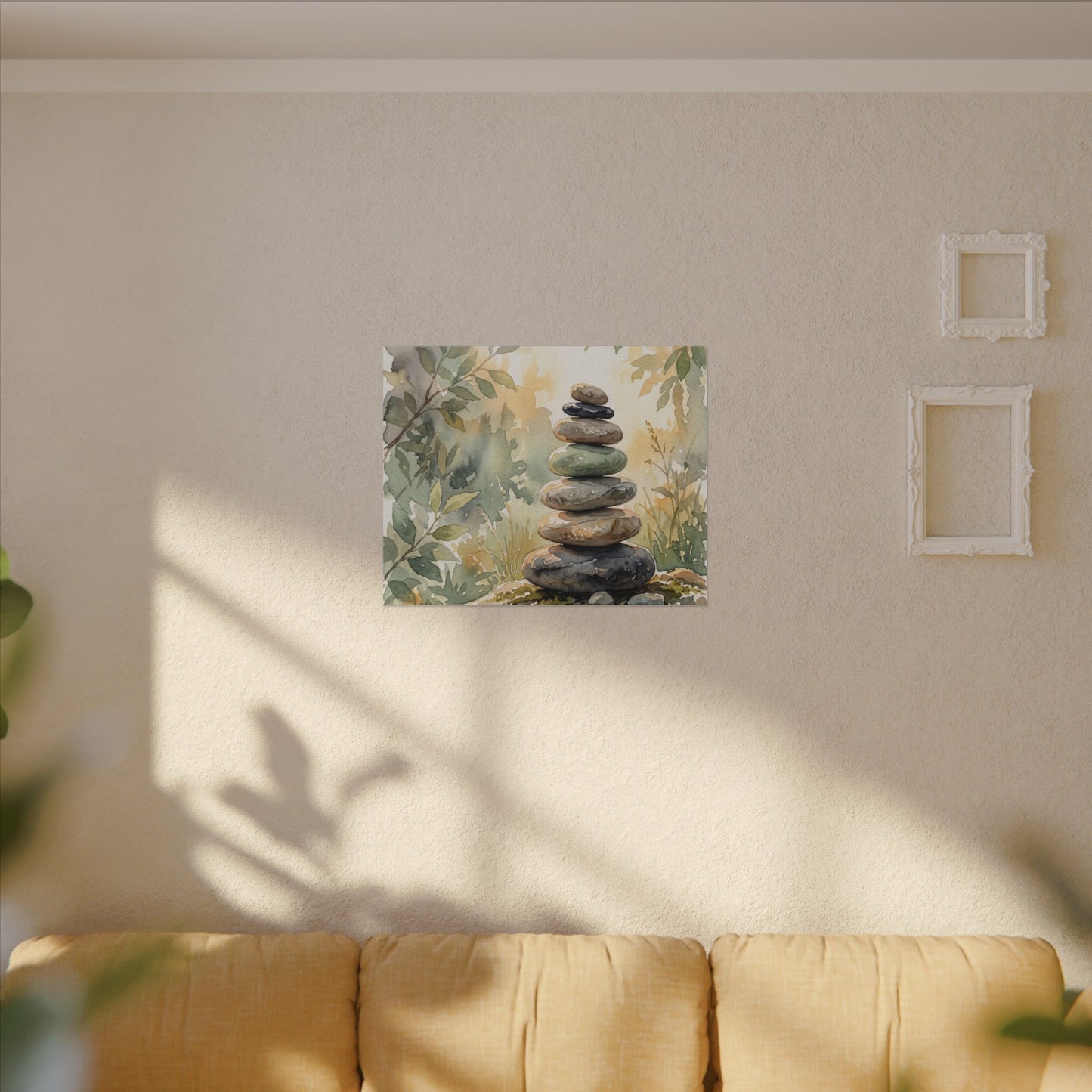 Golden Hour River Stones Canvas Art - Japandi Mono No Aware