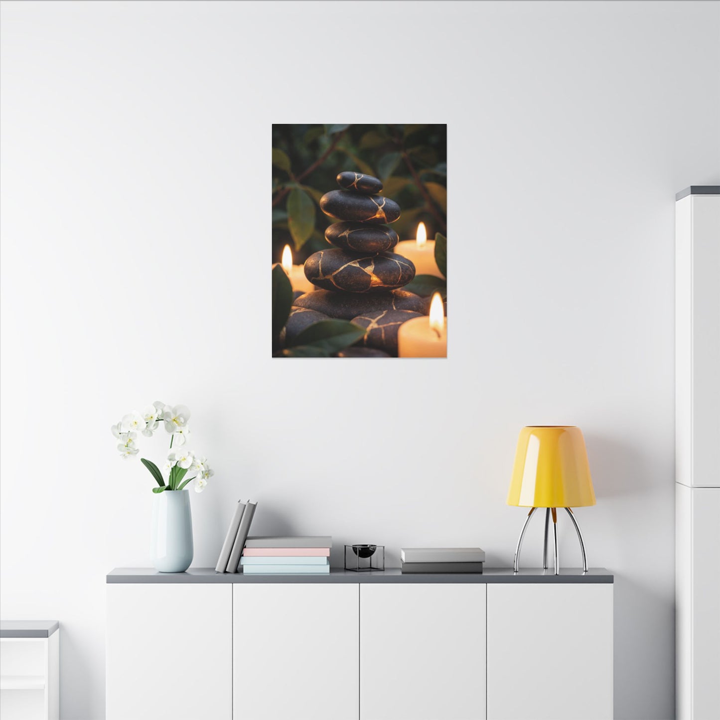 Summer River Stones Gold Vein Canvas Art | Philosophical Decor