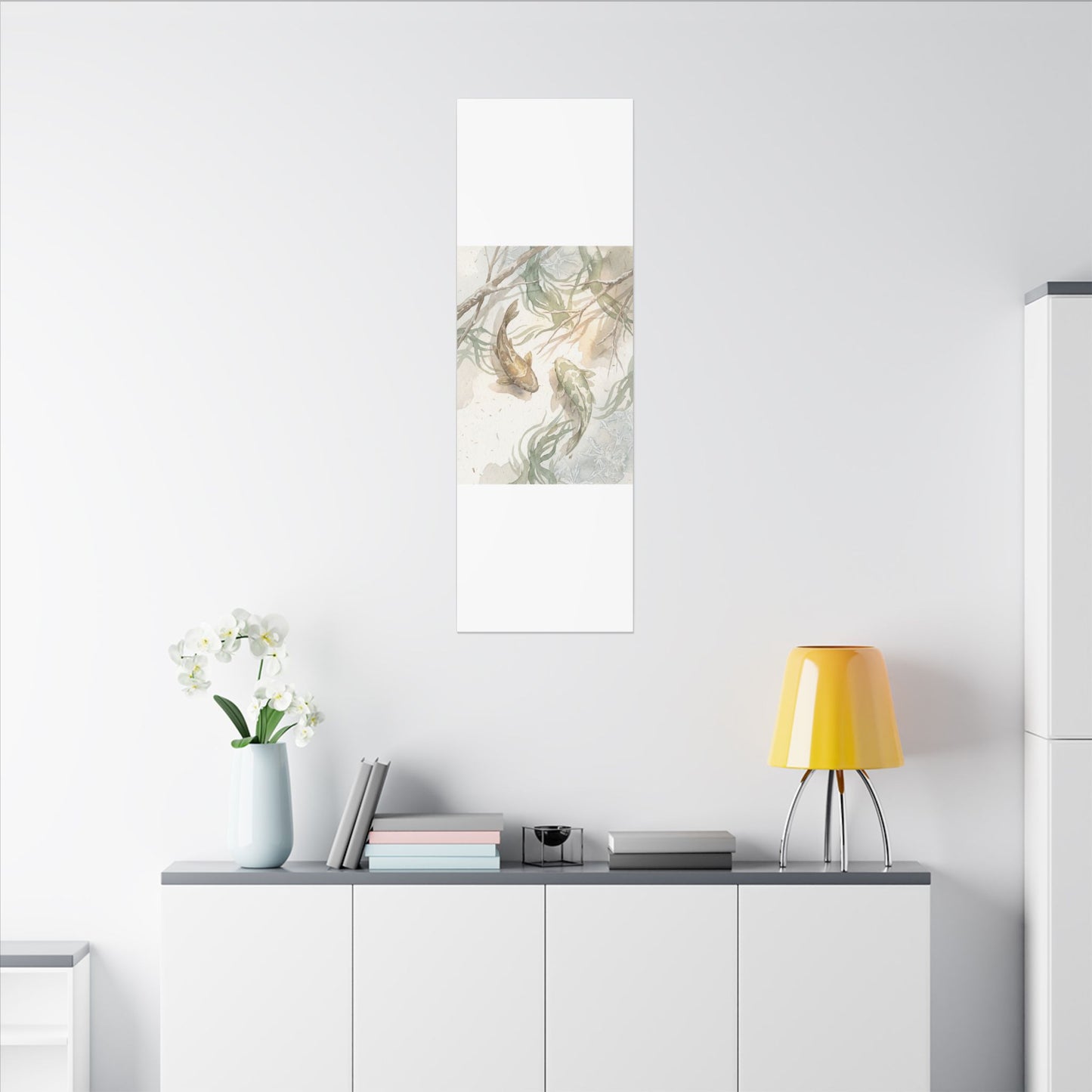 Koi Pond Canvas Art | Winter Japandi Watercolor Art