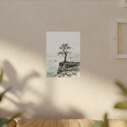 Japandi Pine Tree in Overcast | Watercolor Canvas Art