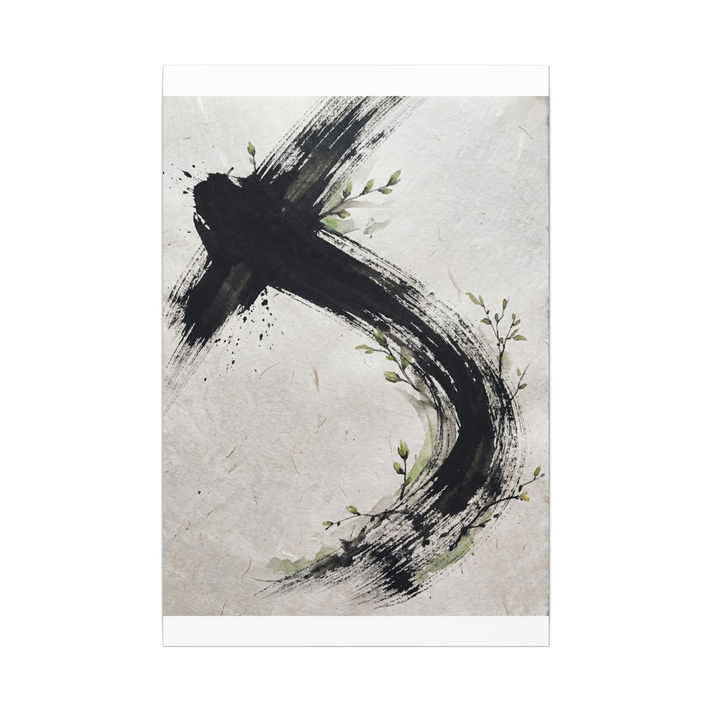 Ink Brushstroke Spring Canvas Art | Dark Japandi Sophisticated Design
